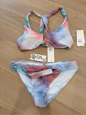 ROAM Pastel Tie-Dye Racerback Bikini Set in Pink, Blue, Purple
